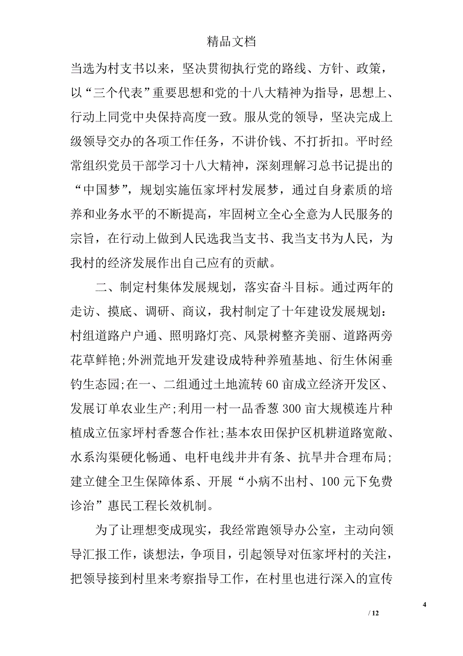 村支部书记述职报告精选_第4页