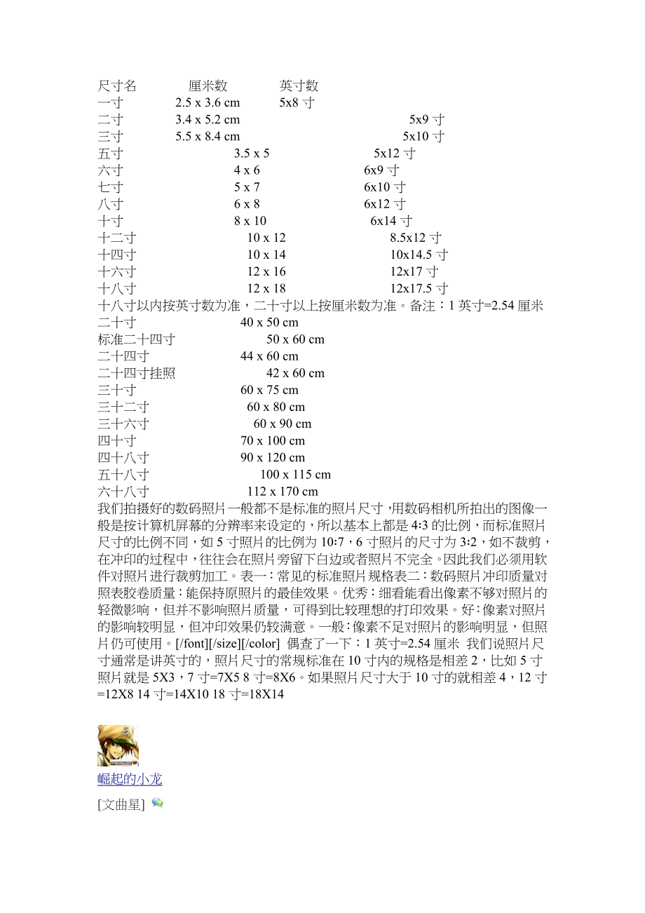 照片和印刷纸张常用尺寸规格_第1页