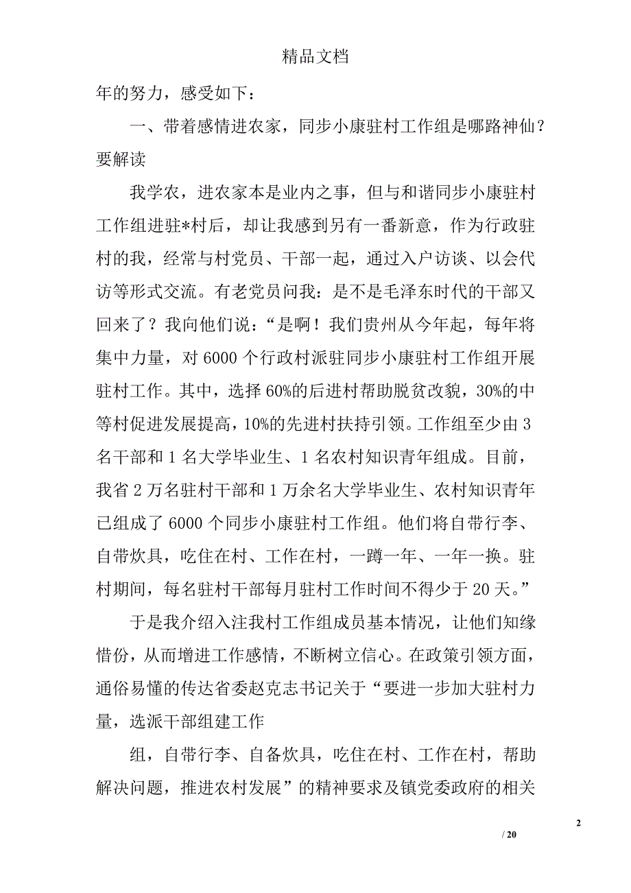 同步小康驻村干部个人工作总结精选 _第2页