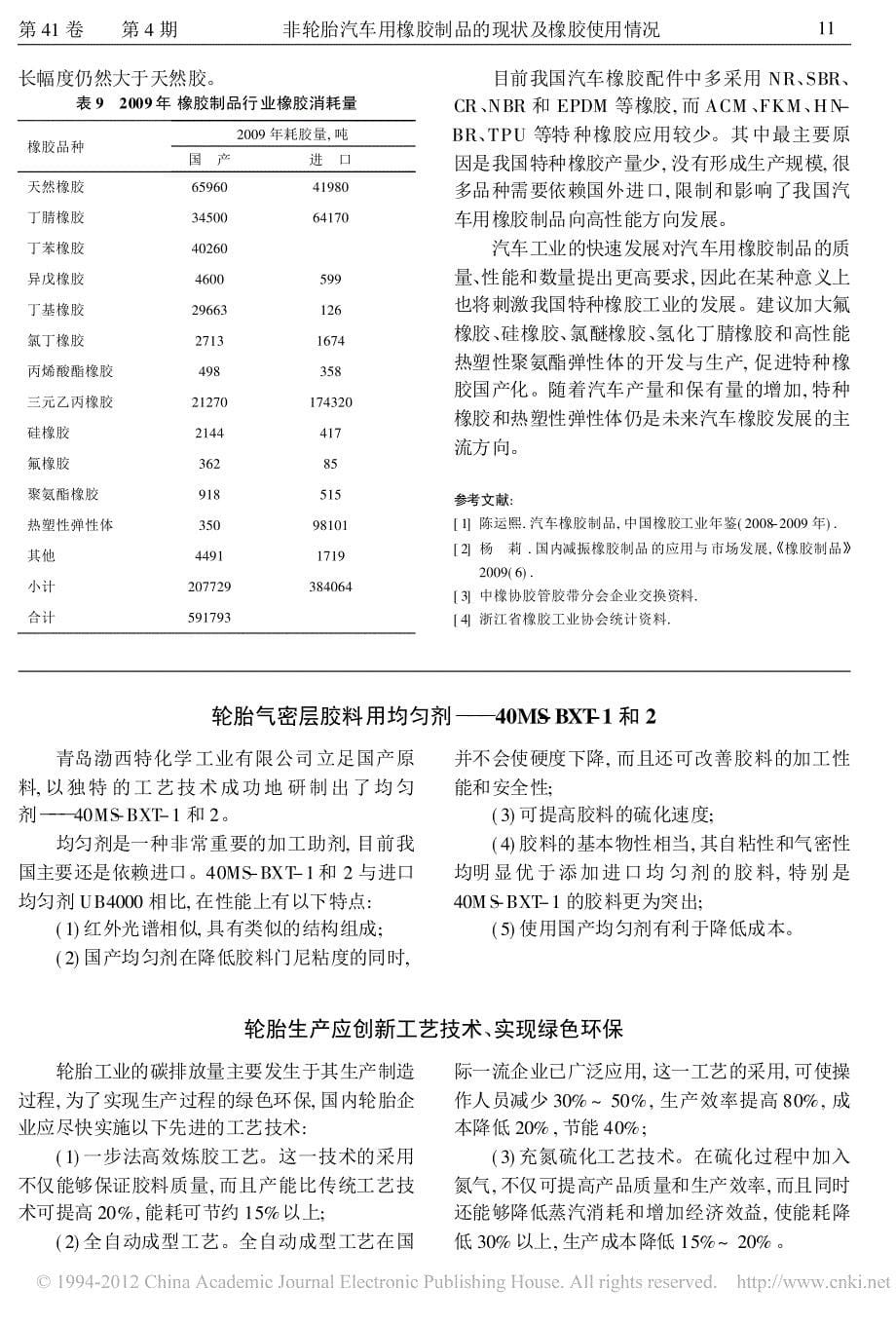 2011非轮胎汽车用橡胶制品的现状及橡胶使用情况_第5页