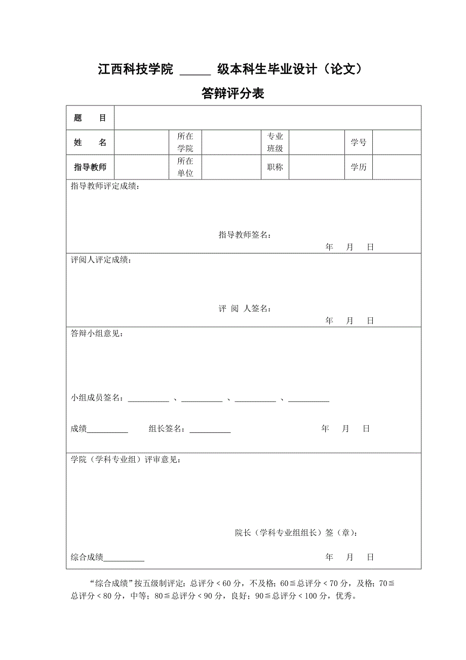 江西科技学院本科生毕业设计答辩相关表格_第3页