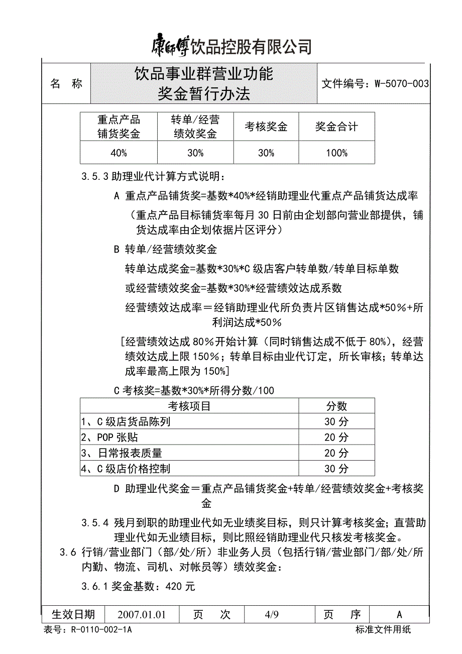 康师傅饮品事业群奖金办法_第4页