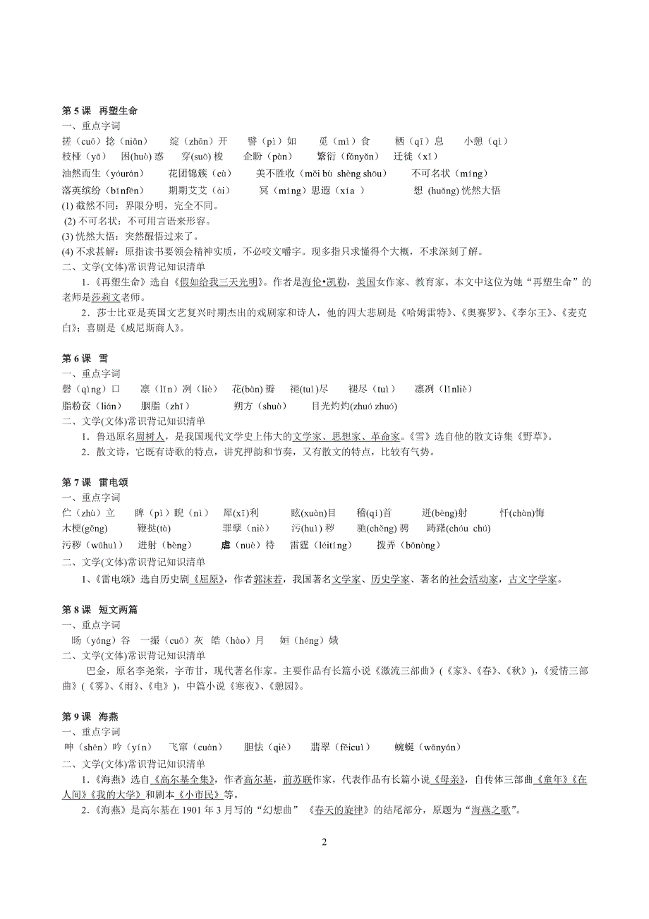 人教版语文八年级下重点字词、重点句子和文学(文体)常识、文言文_第2页