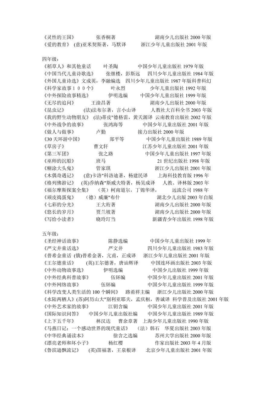 三至五年级课外阅读推荐书目_第2页