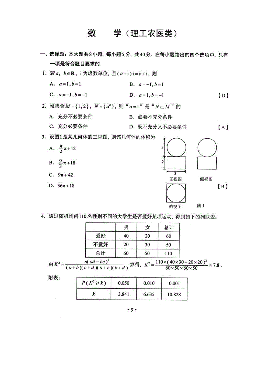 2011年高考理科数学湖南卷试卷及参考答案_第1页