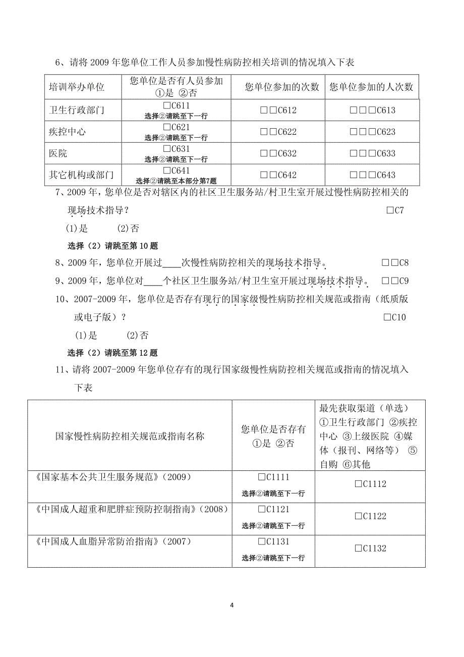 全国慢性病预防控制能力调查表(适用于基层医疗卫生机构)_第5页