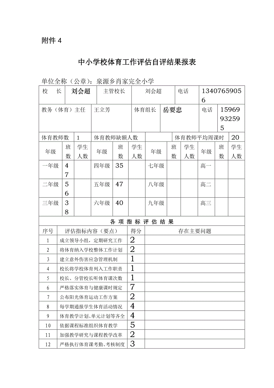 肖家完全小学体育报表_第1页