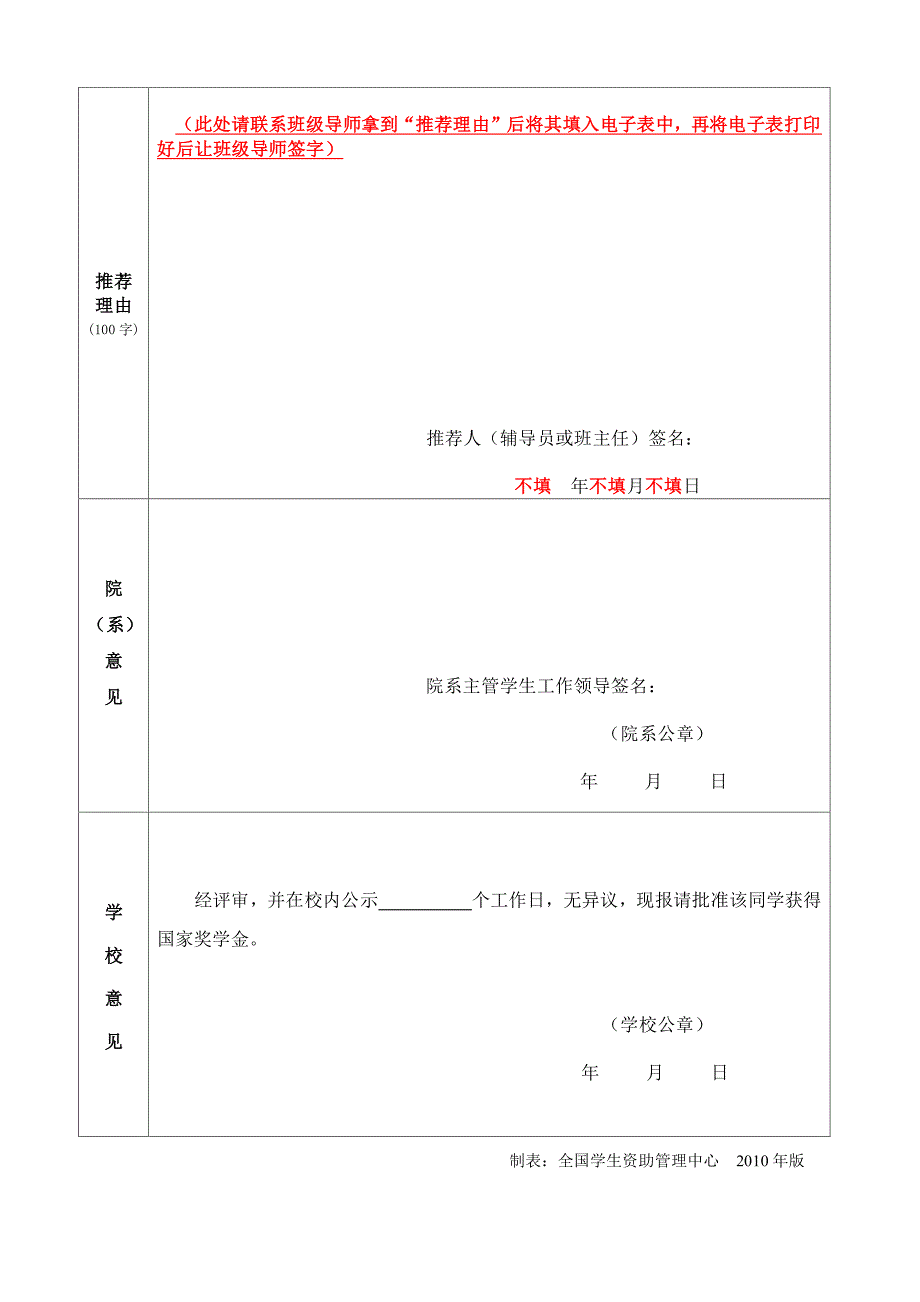 国家奖学金申报表 样本_第2页