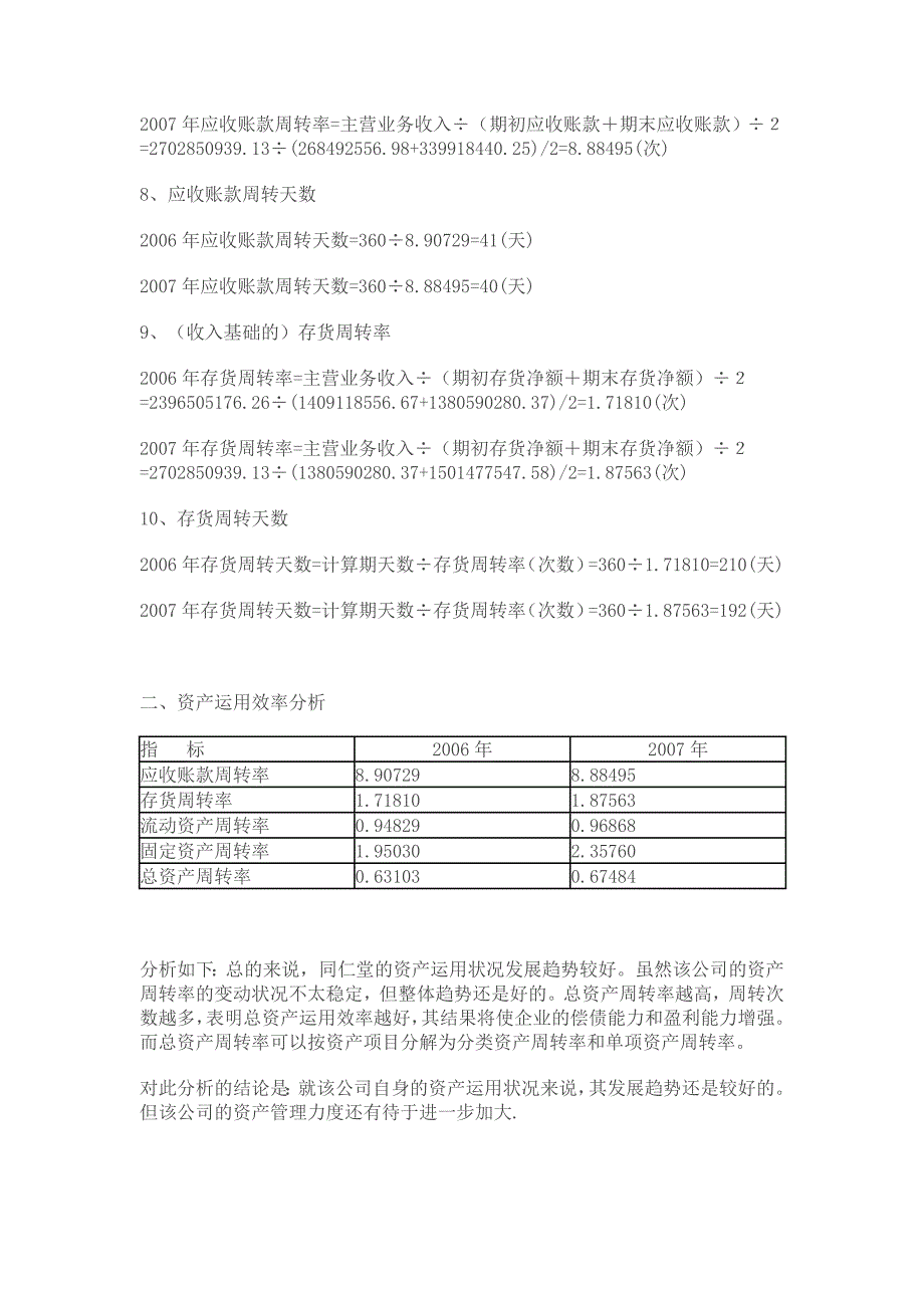 北京同仁堂股份有限公司财务报表资产运用效率分析_第4页