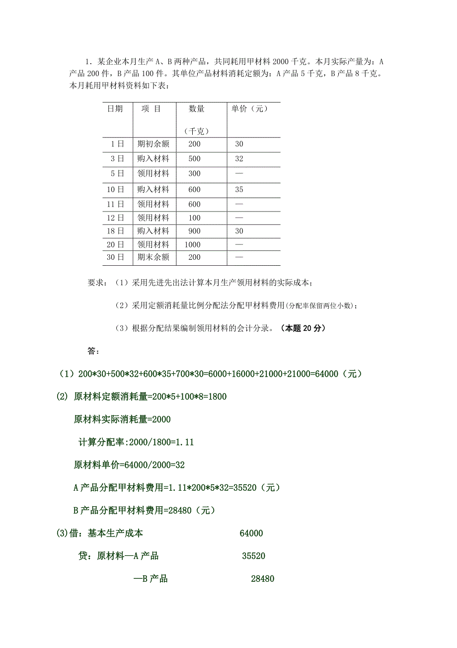 赣州电大 成本会计 形成性测试答案_第1页