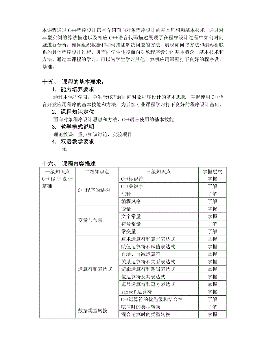 c++程序设计课程教学大纲_第2页