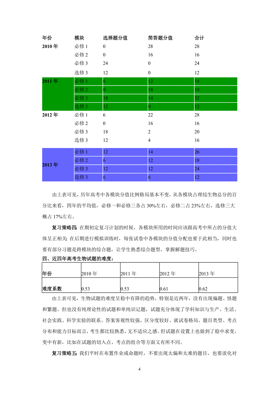 近四年浙江省高考理综生物试题分析及复习建议_第4页