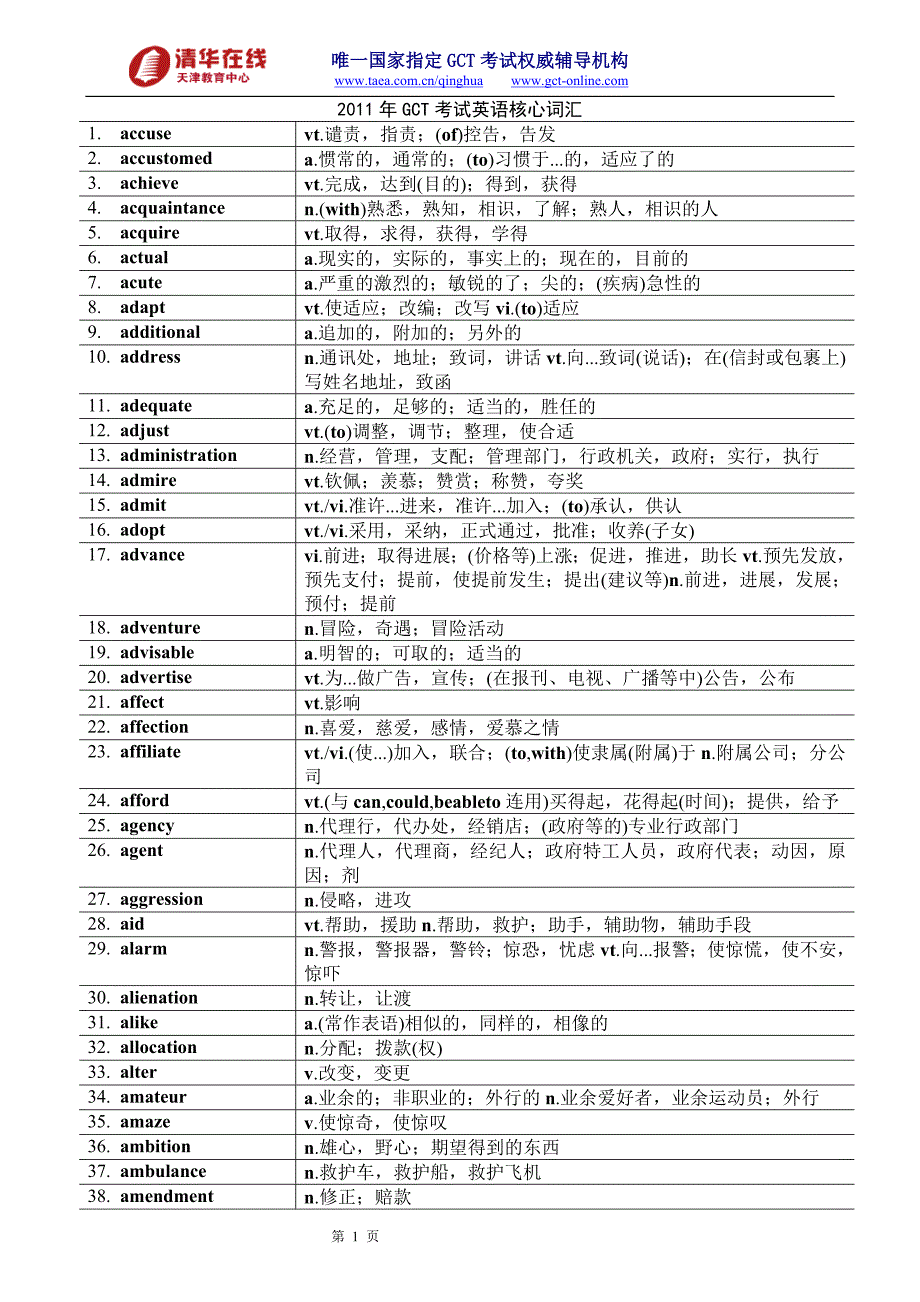 英语-2011年gct考试核心词汇_第1页