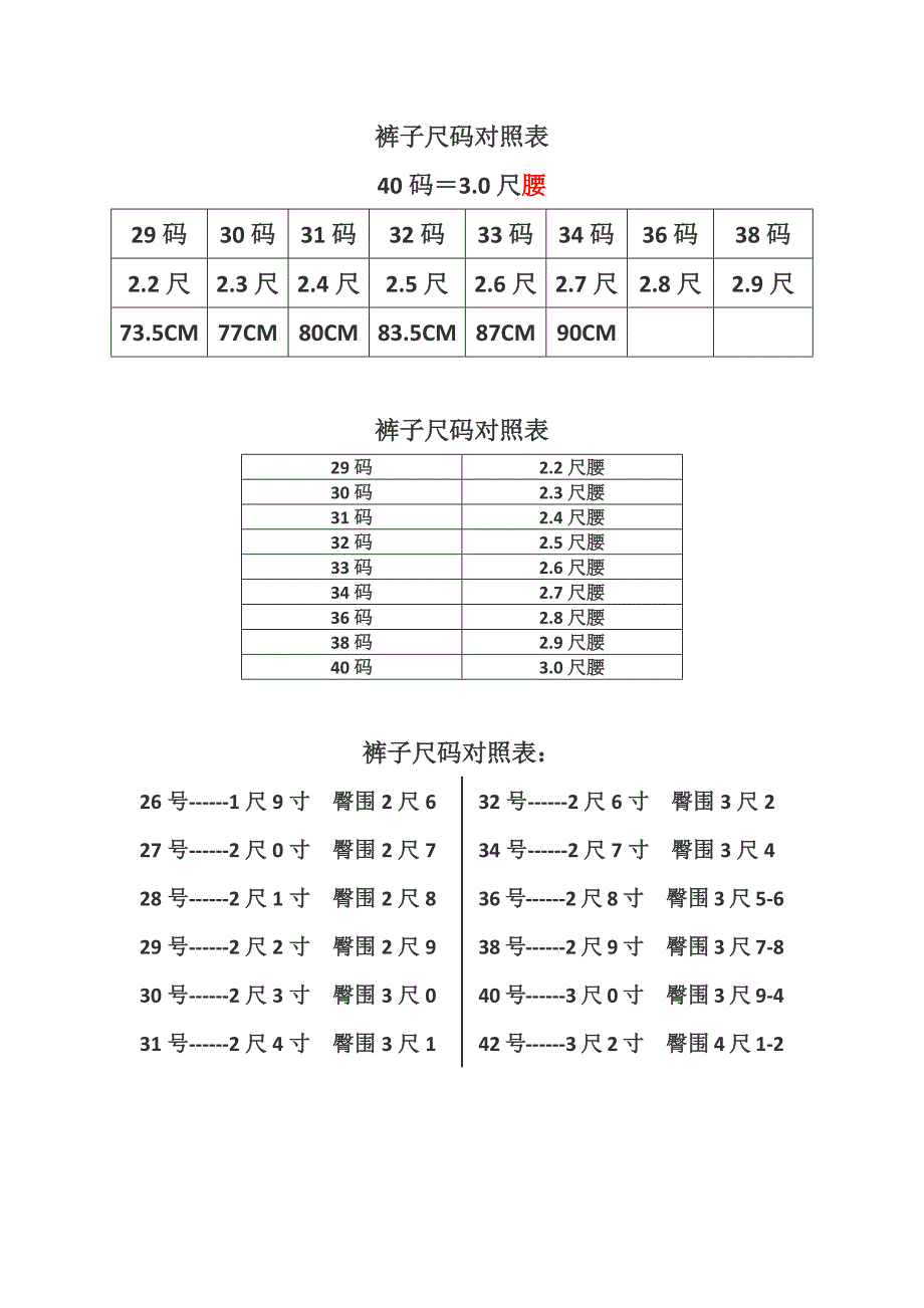 裤子尺码对照表(1)_第1页