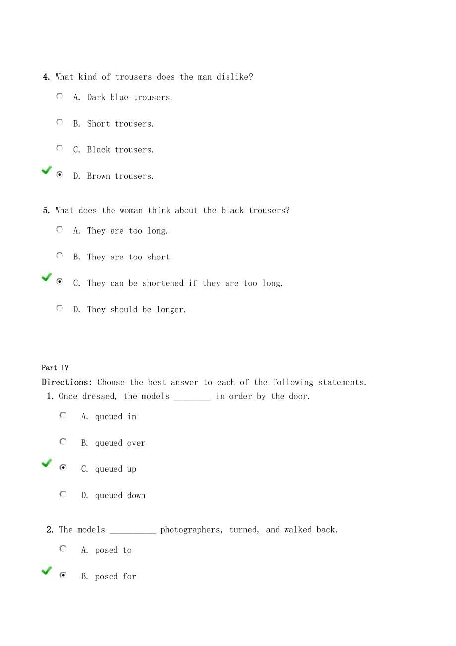 新视野大学英语视听说教程第2册单元测试答案 unit test  6_第5页