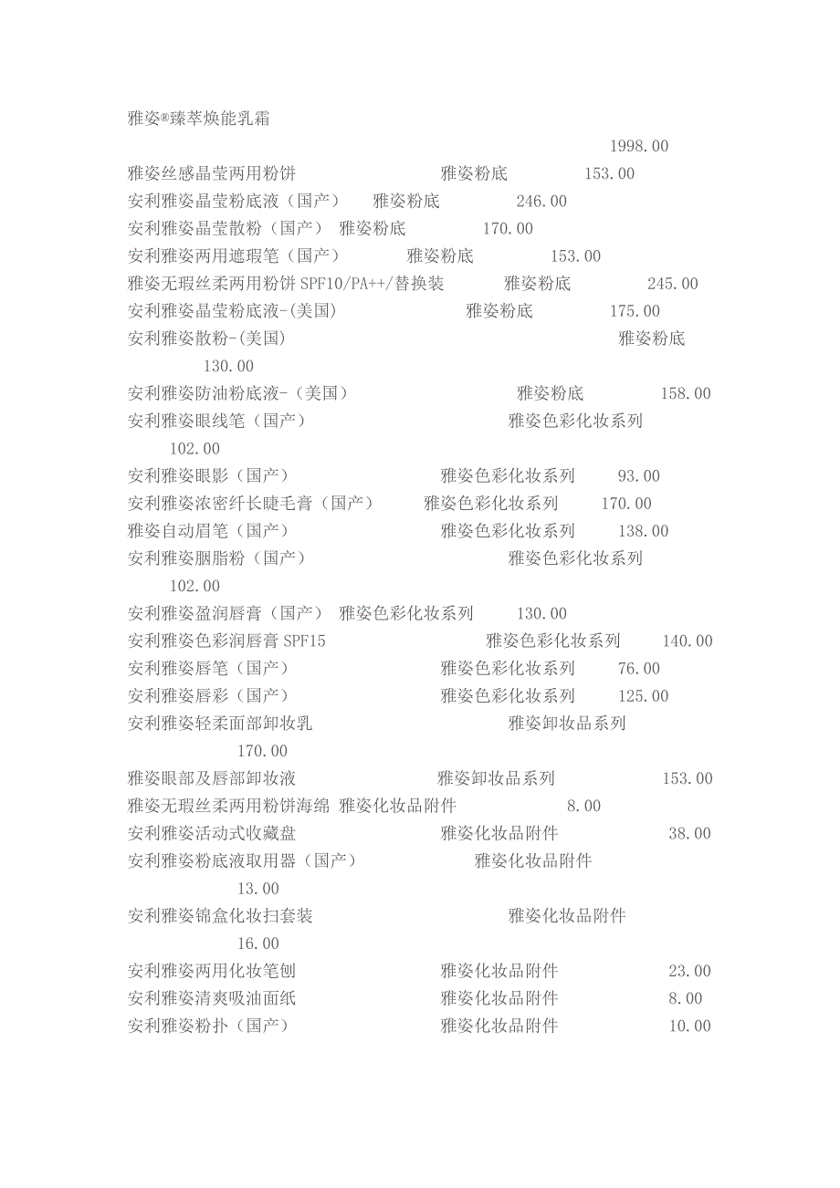 2013年雅姿化妆品价格大全_第4页