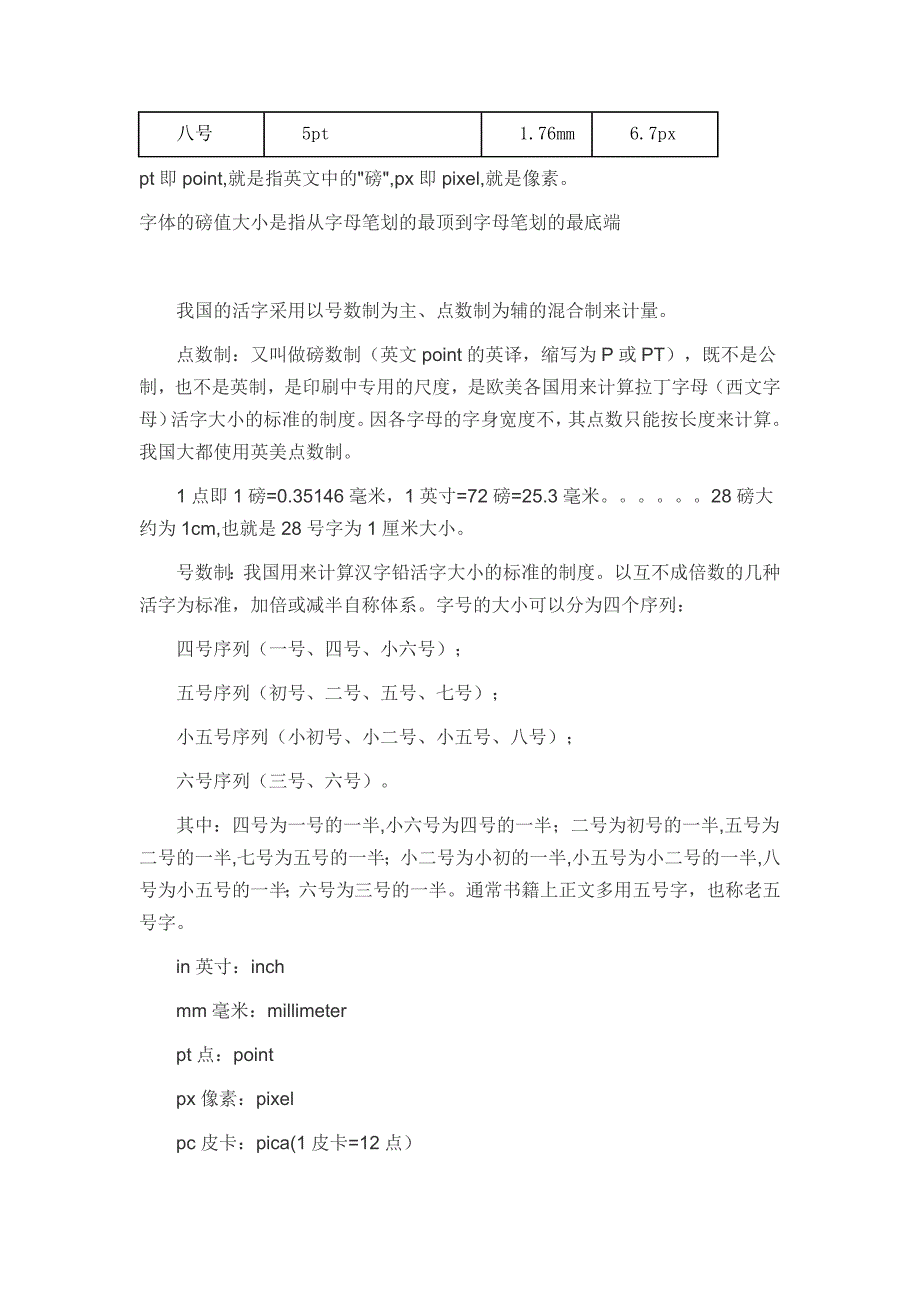 字号与尺寸、像素对照表_第2页