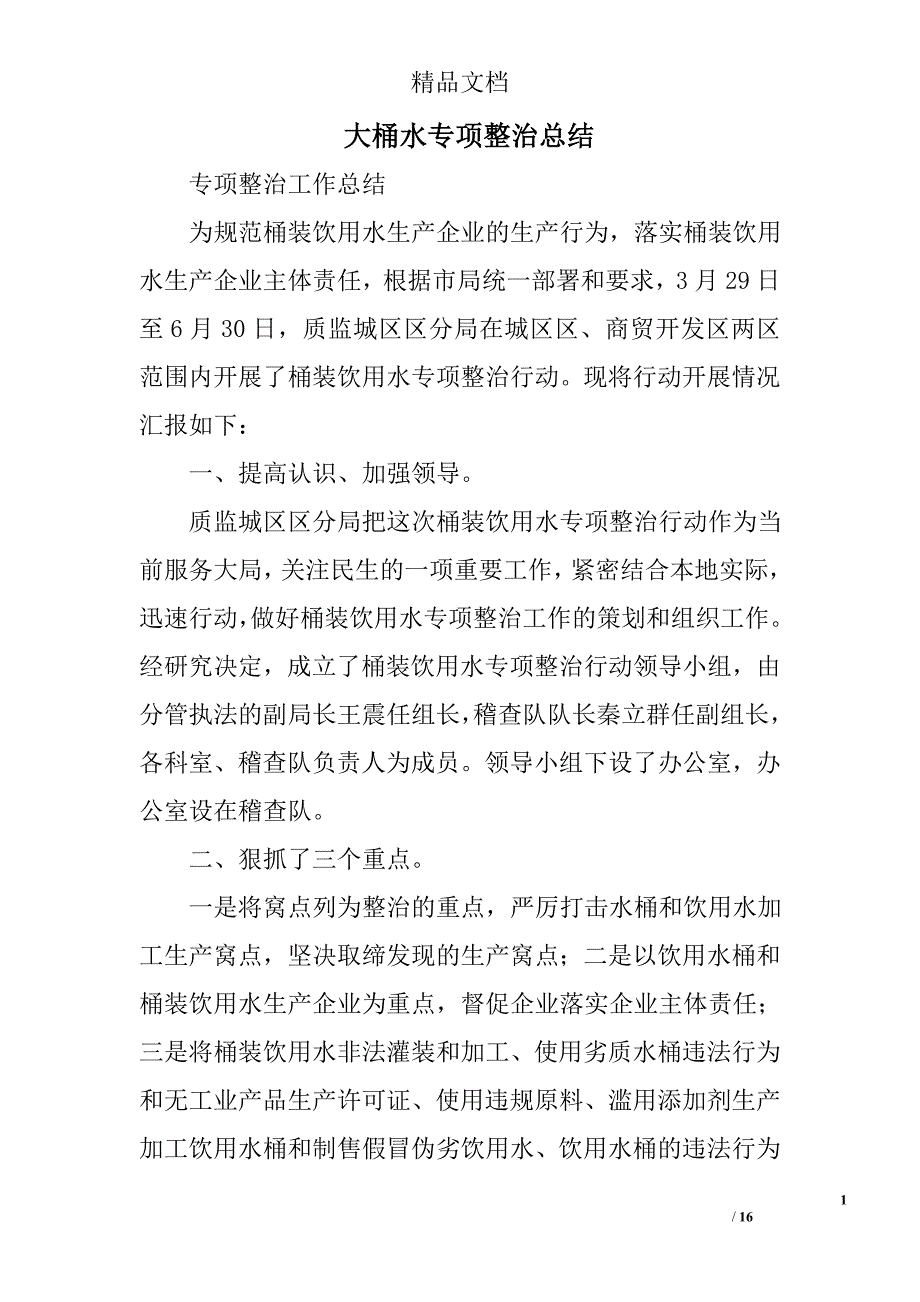 大桶水专项整治总结精选 _第1页