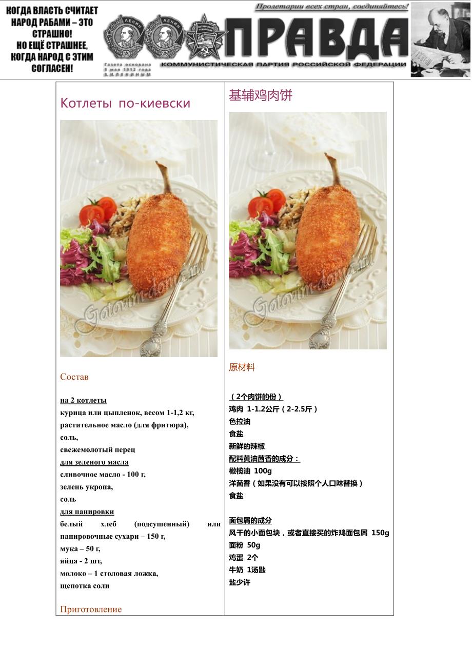 俄汉对照菜谱——基辅鸡肉饼_第1页
