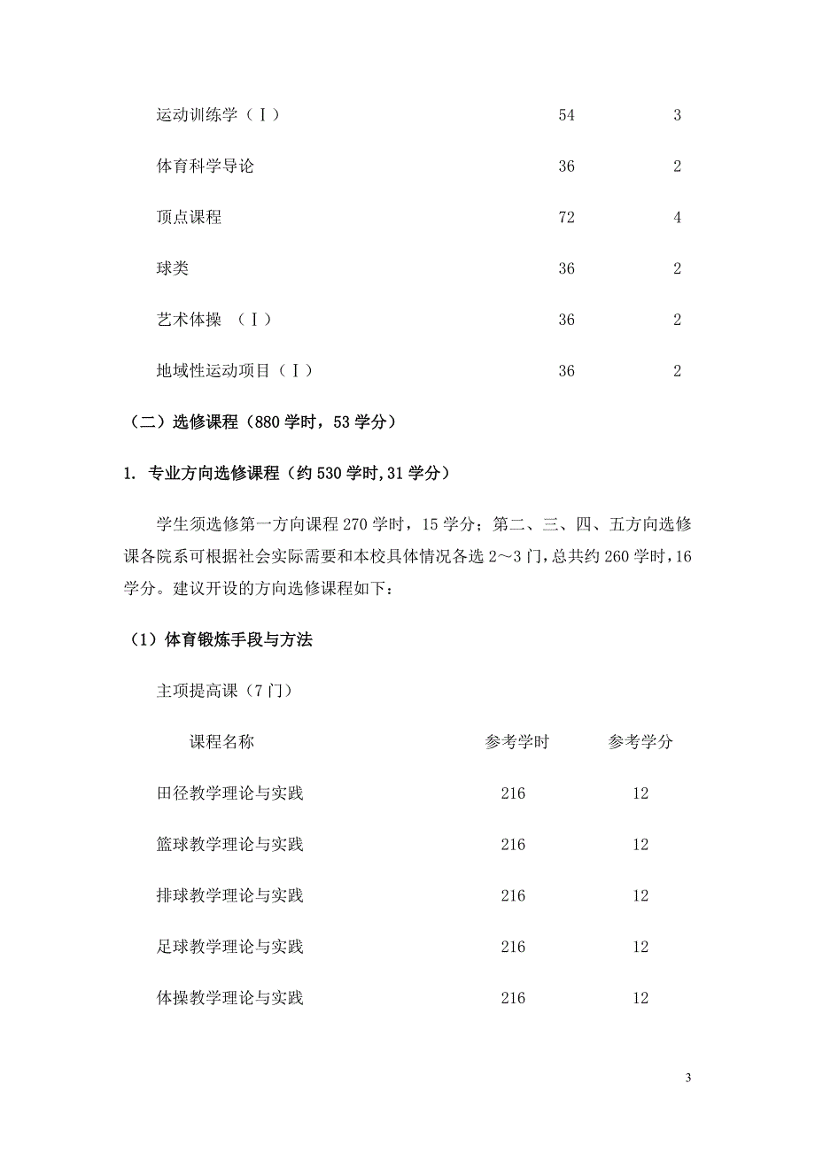 全国普通高等学校体育教育专业本科专业课程方案_第3页