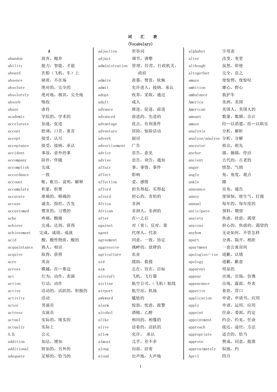 《英语基本词汇表》_第1页