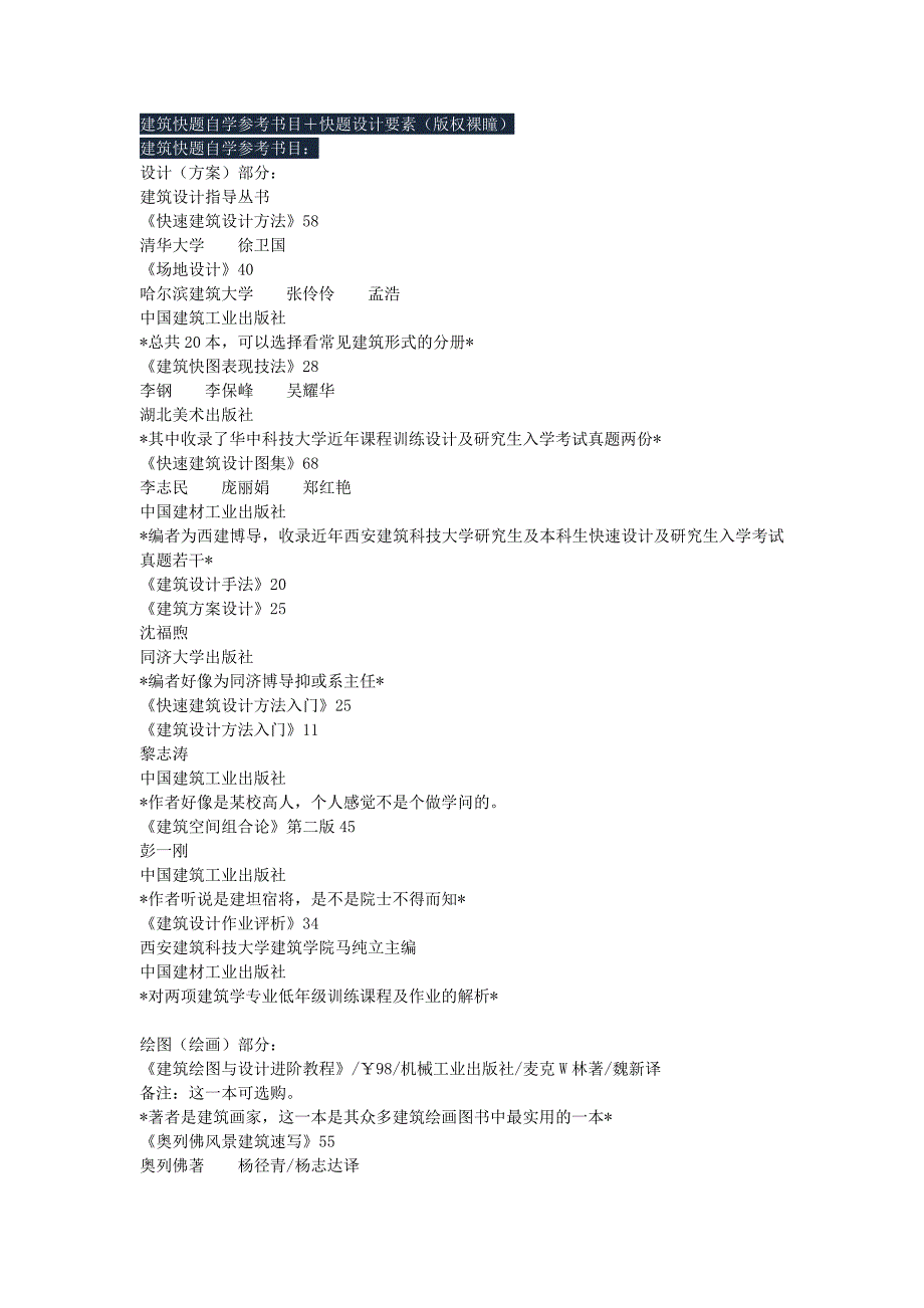 建筑快题自学参考书目_第1页
