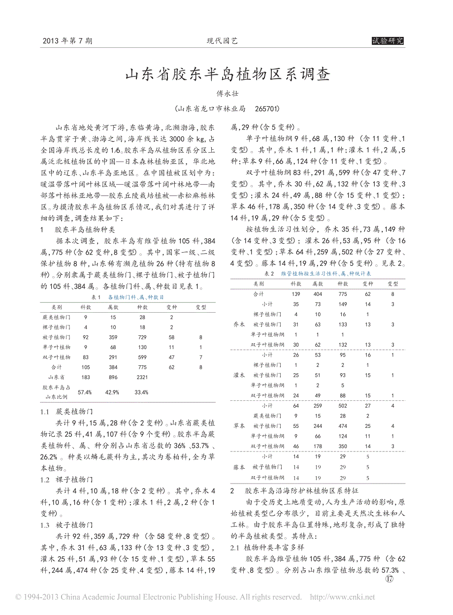 山东省胶东半岛植物区系调查_第1页