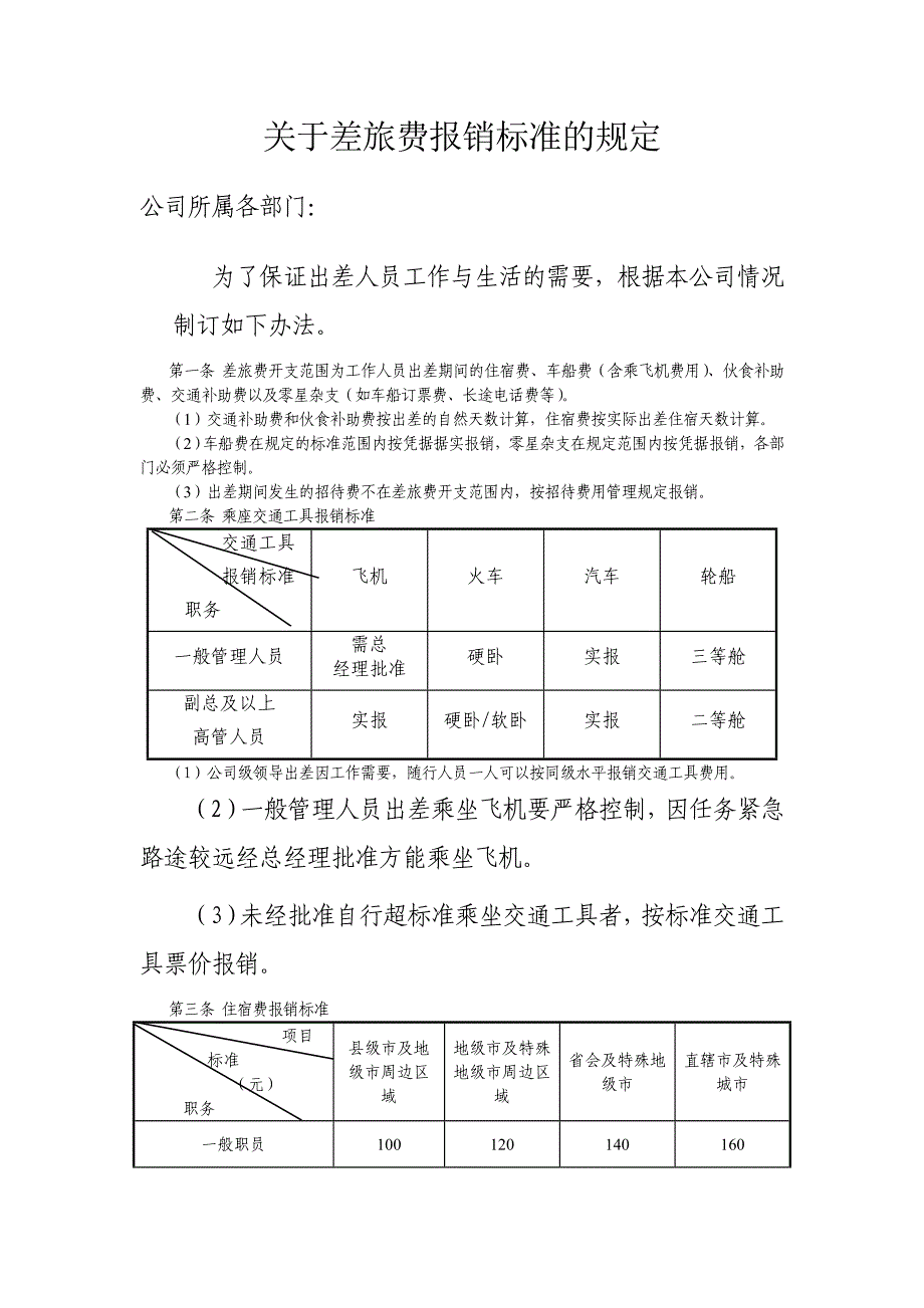 差旅费报销标准参考资料_第1页