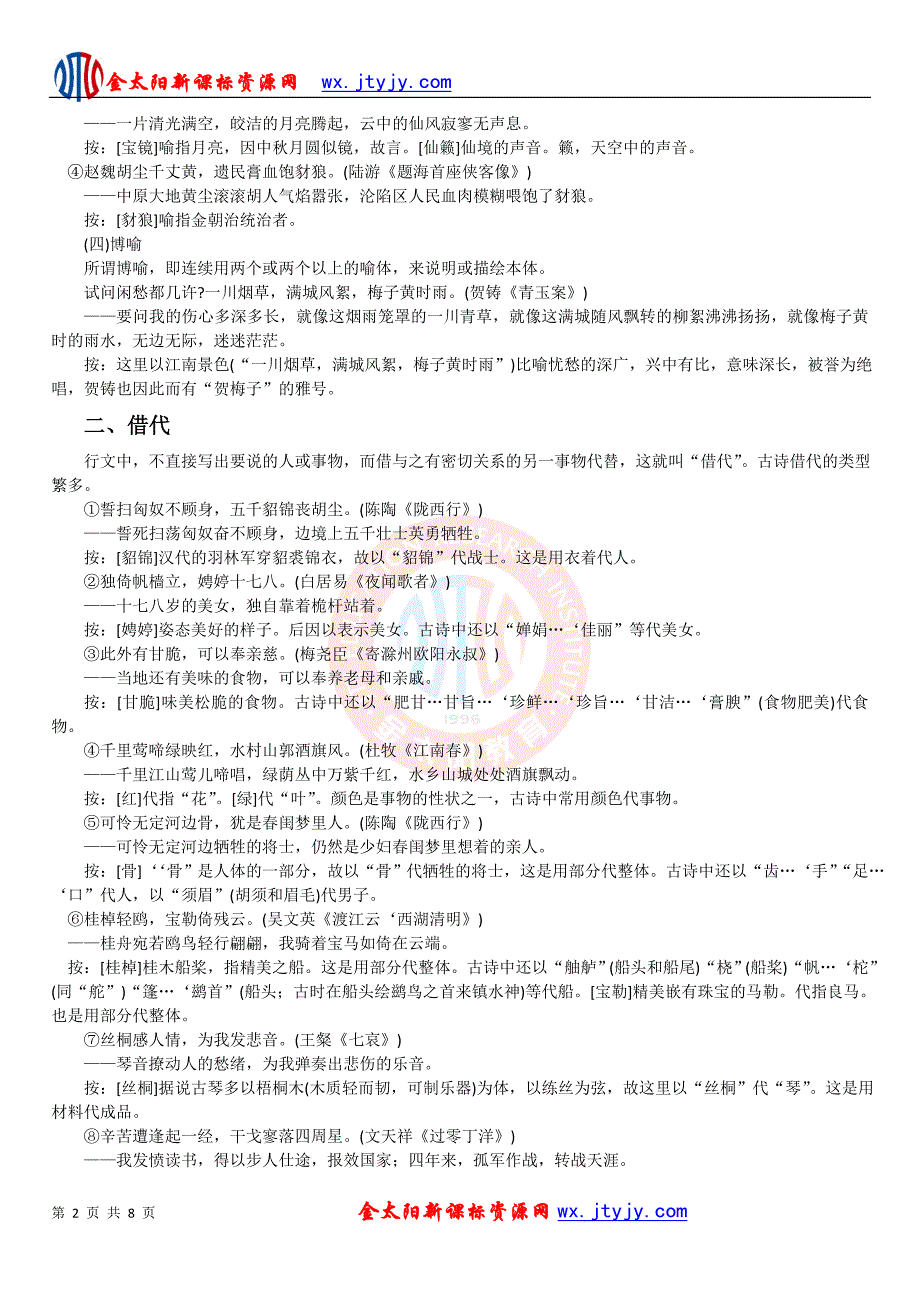 复习讲座：高考常见的古诗词修辞方法_第2页
