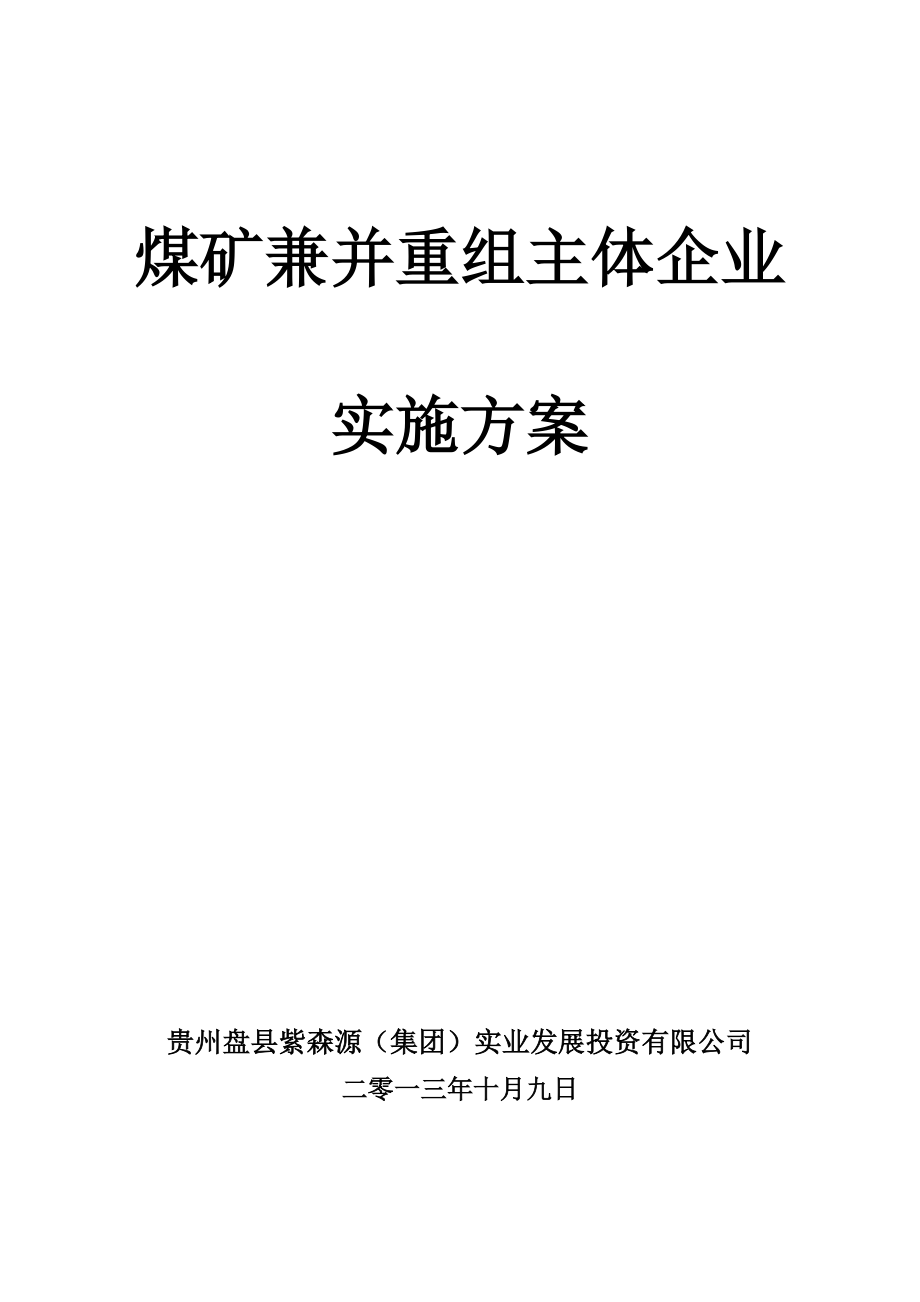 煤矿企业兼并重组整合主体企业实施方案2_第1页