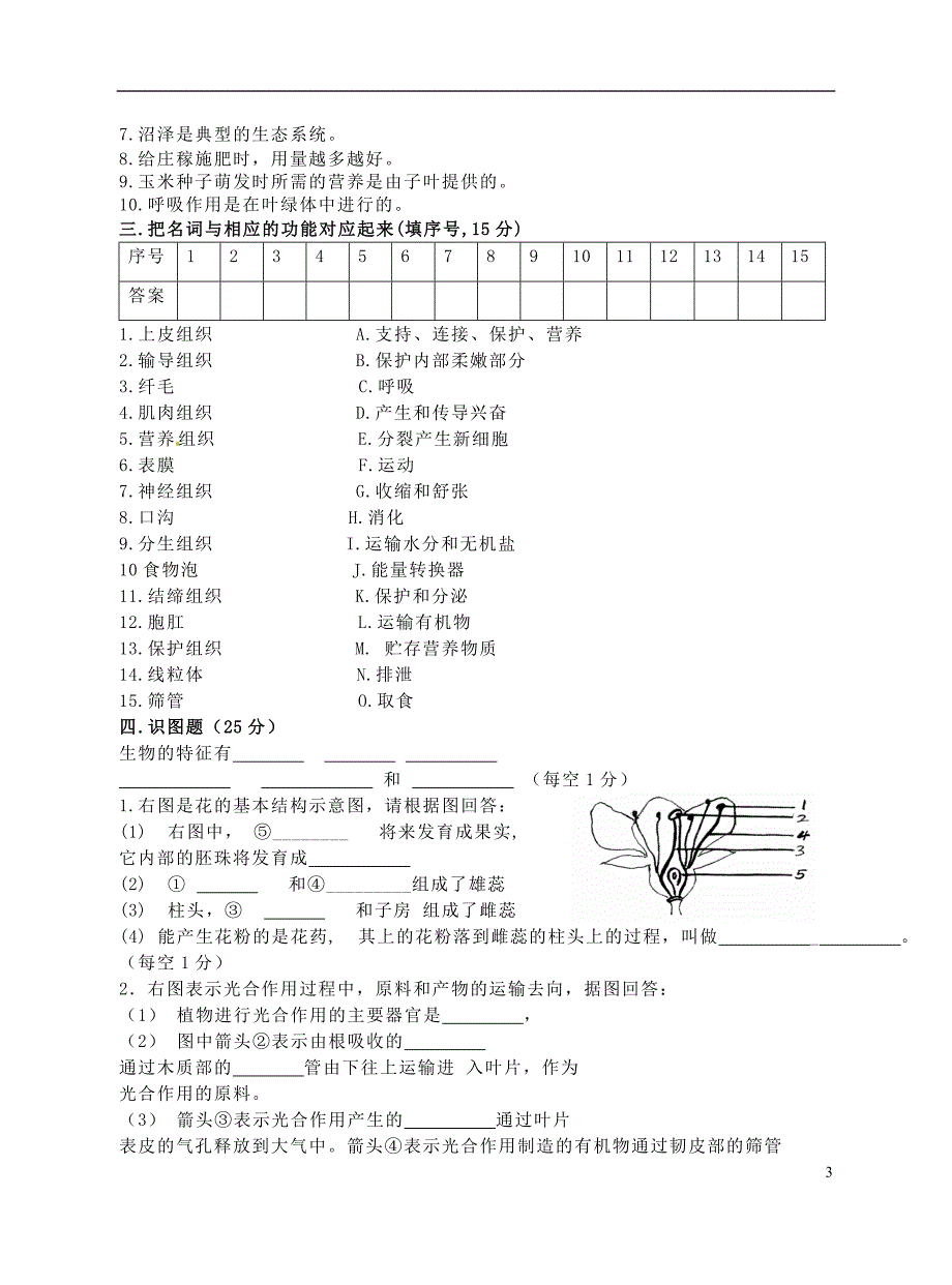 四川省板桥学区2013-2014学年七年级生物上学期第二次联考试题_第3页