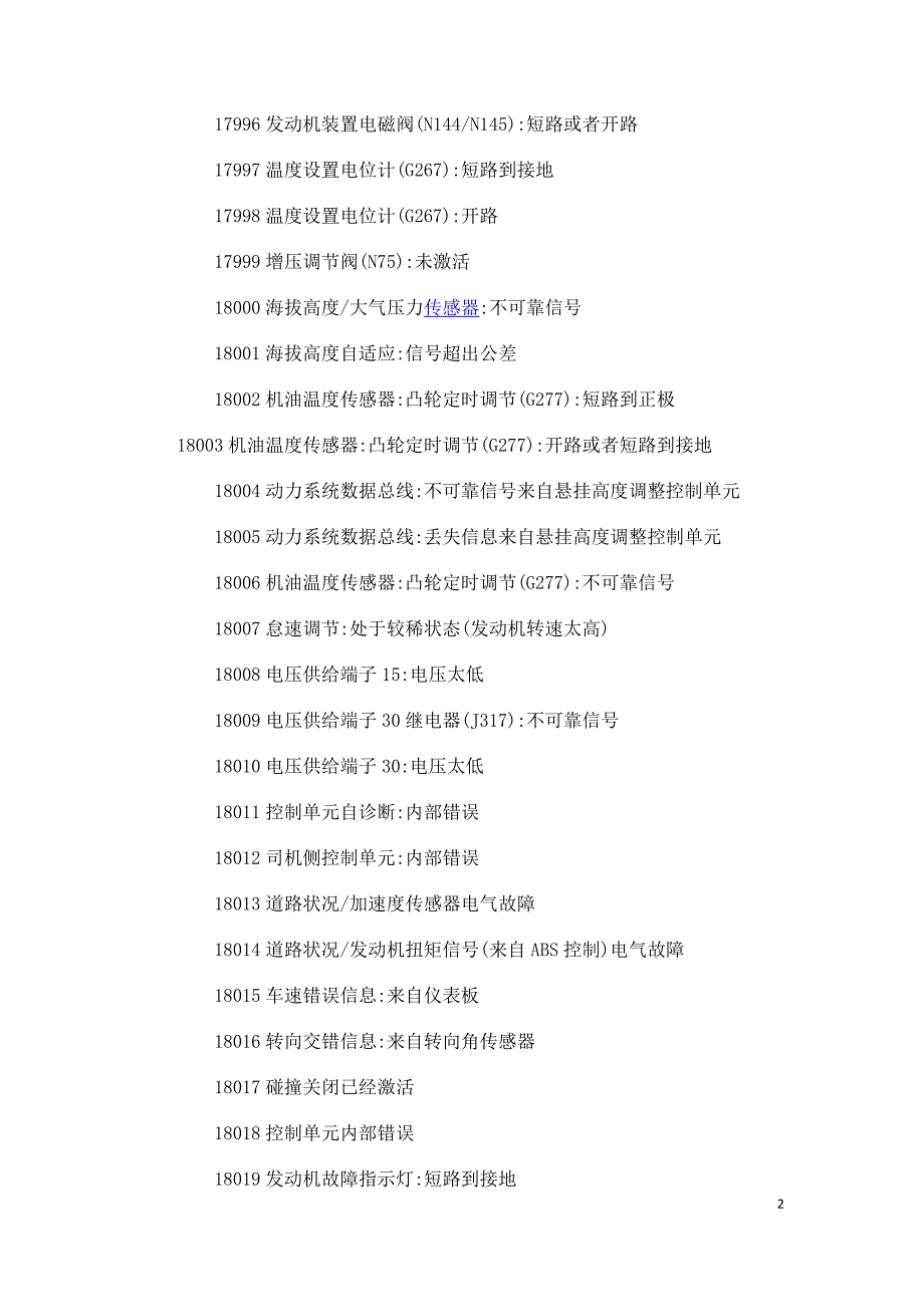 大众故障代码对照表1_第2页