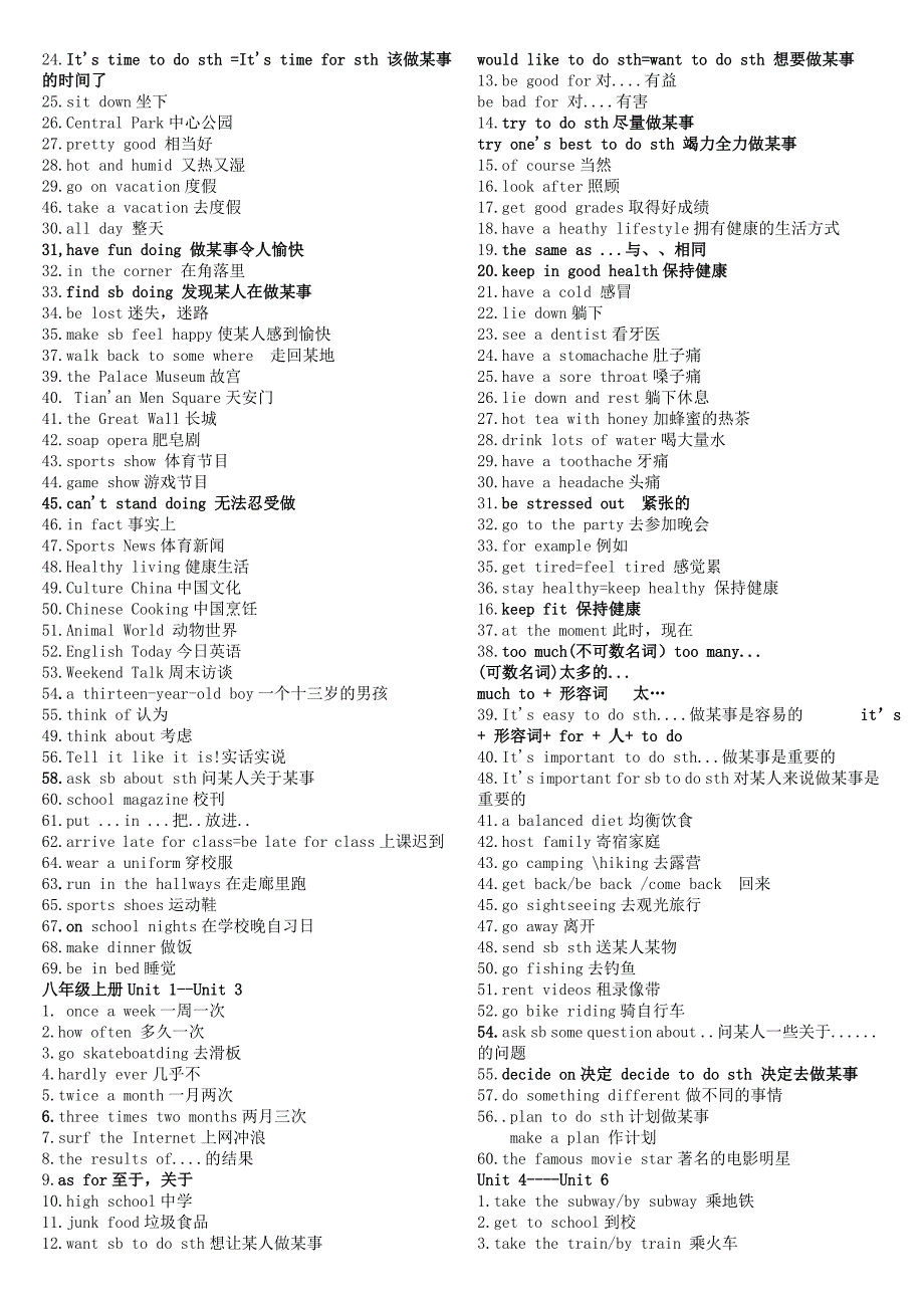 人教版初中英语七年级到九年级重点词组_第3页