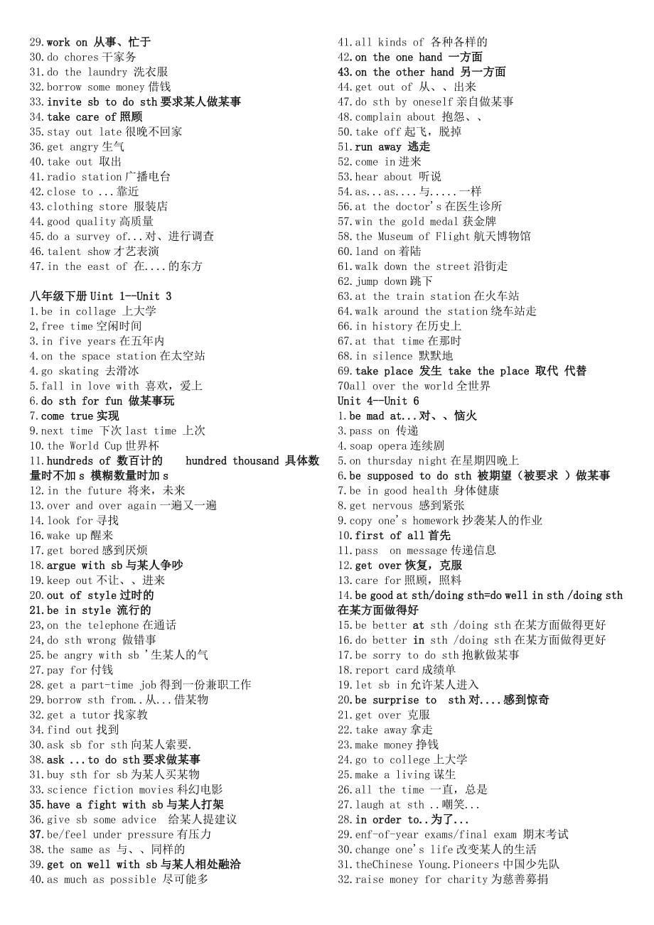 人教版初中英语七年级到九年级重点词组_第5页