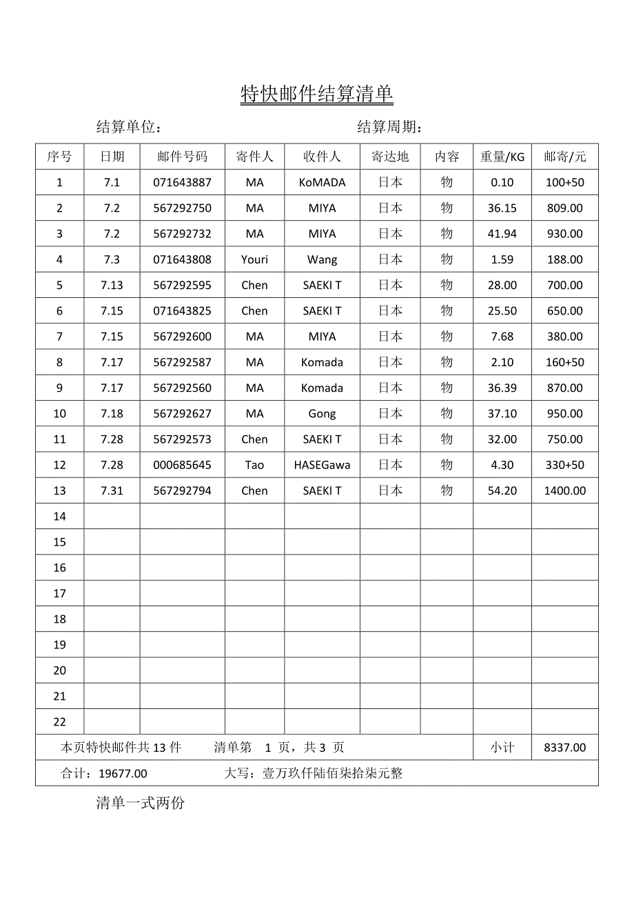 特快邮件结算清单_第1页