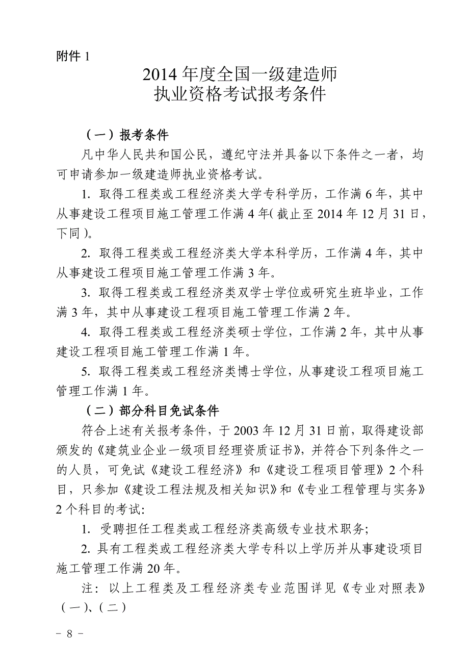 2015一建考试报考条件及专业对照_第1页