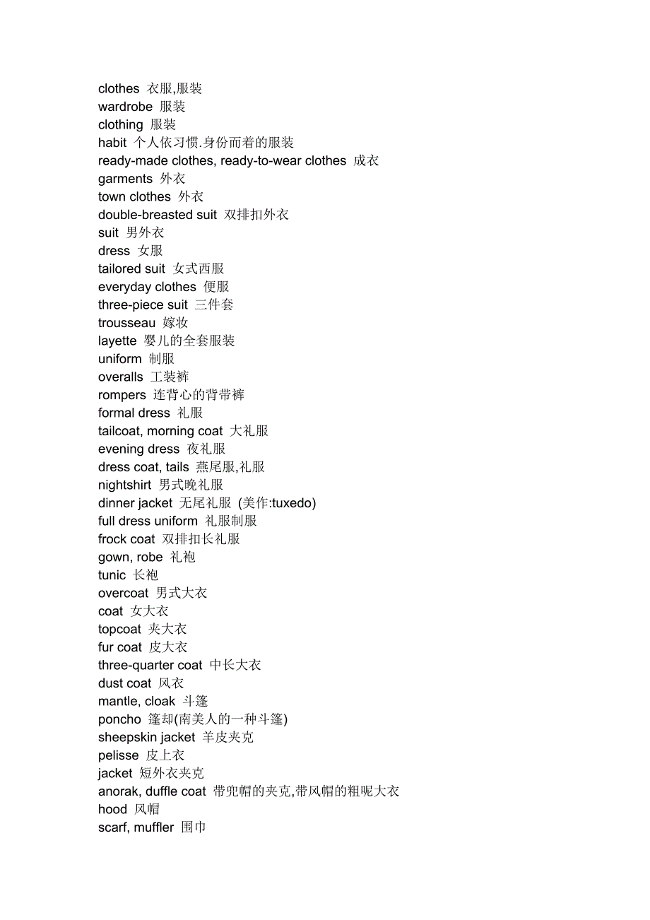 各种服装的名称_第1页