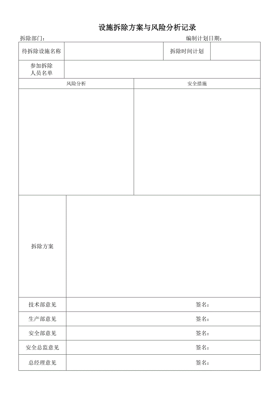 设施拆除方案与风险分析记录表_第1页