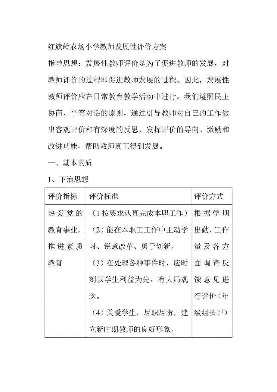 红旗岭农场小学教师发展性评价方案_第1页