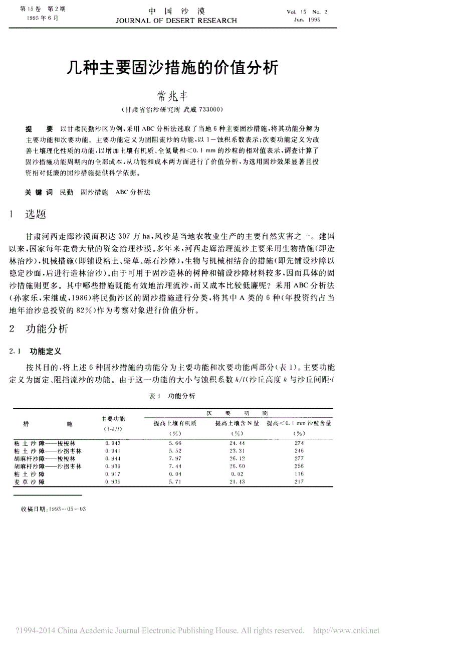 几种主要固沙措施的价值分析_第1页