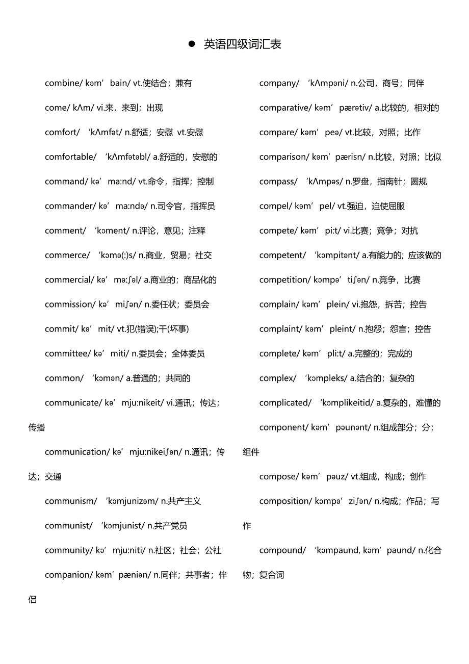 英语4级高频词汇(附音标)_第1页