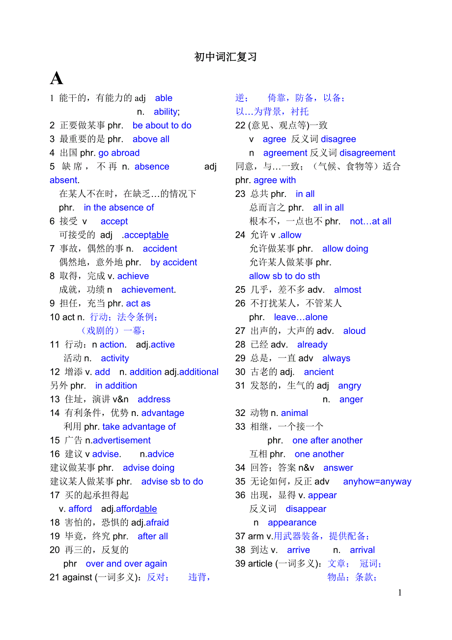 人教版 初中词汇完整版_第1页