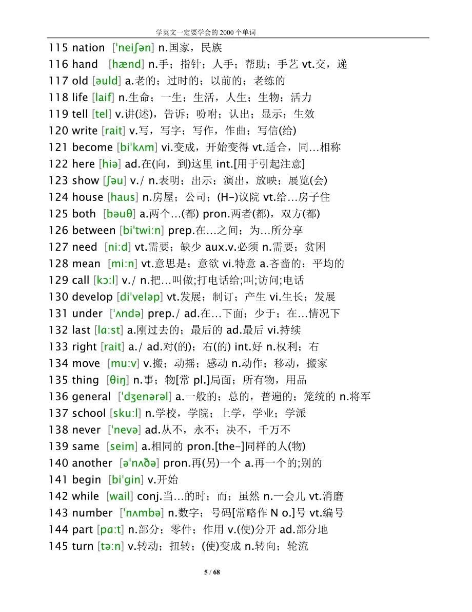 最常用2000英语单词_含音标+中文翻译_第5页