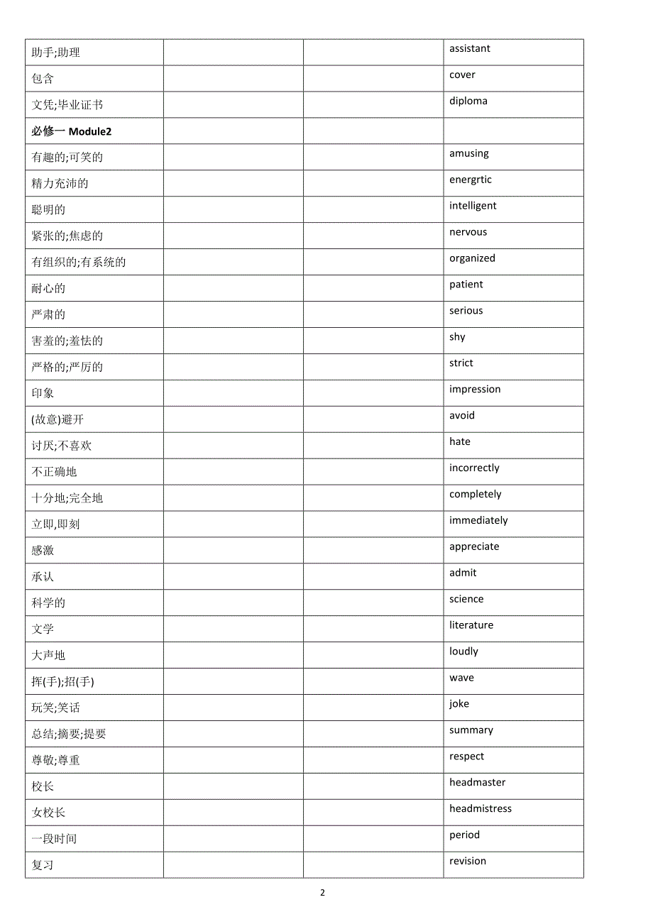 中文表格版高中英语单词表_第2页