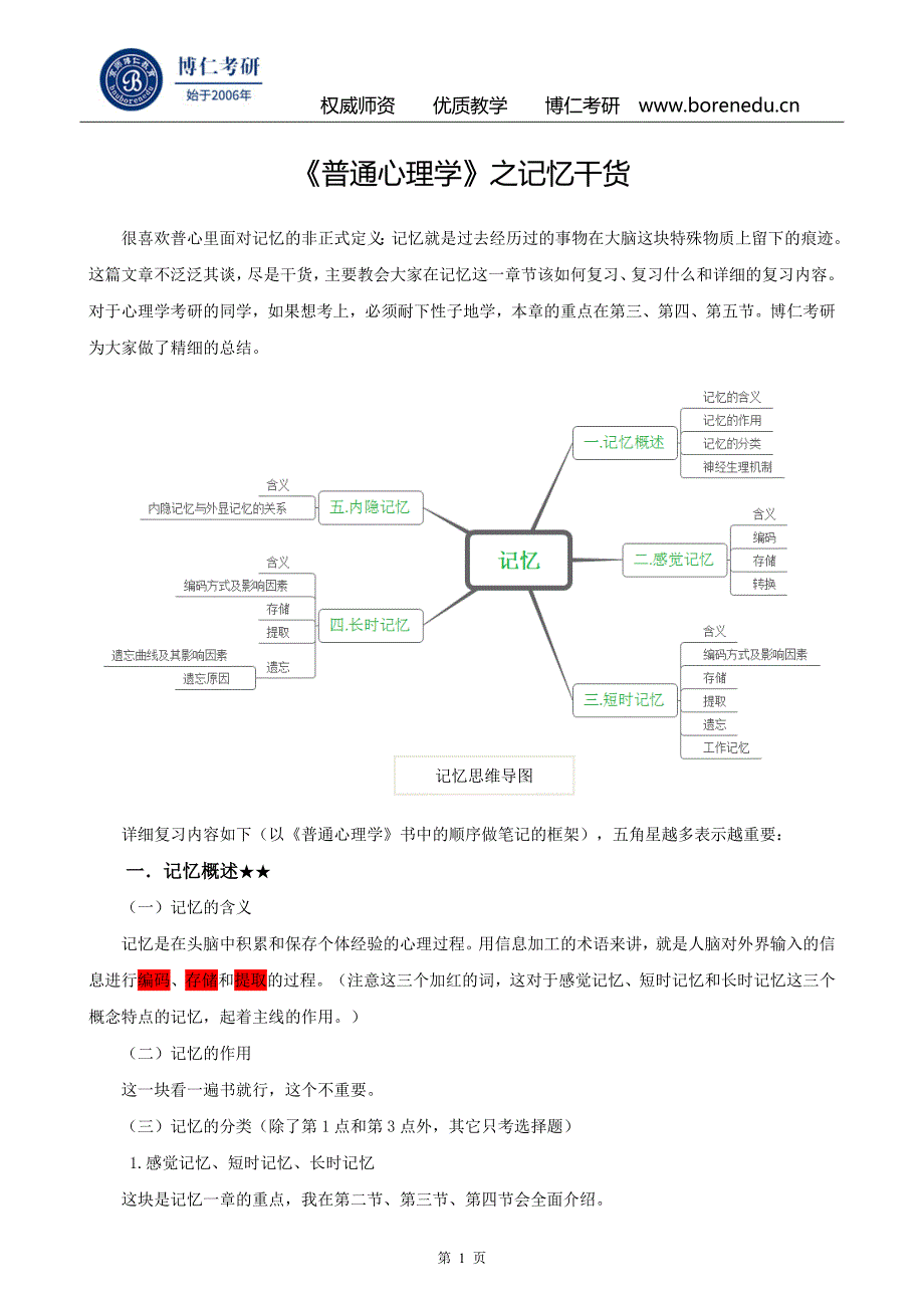 《普通心理学》之记忆干货_第1页