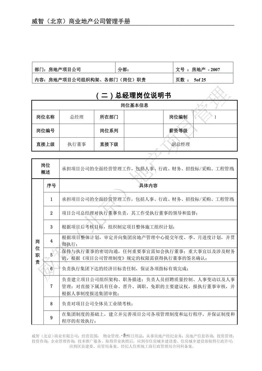 某上市地产项目公司管理制度手册正文(威智北京商业有限公司)_第5页