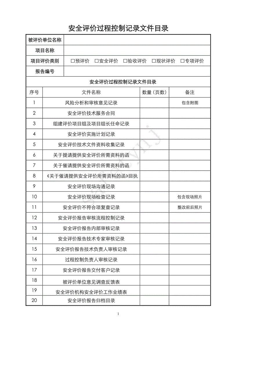 安全评价过程控制记录(参考范例)_第1页