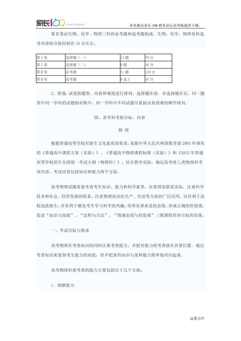 全国新课标卷2015年高考理科综合考试大纲_第2页