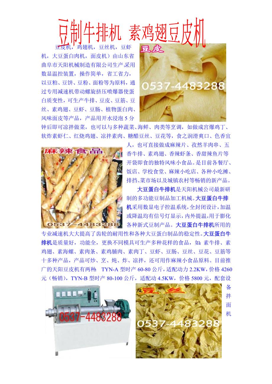 豆制牛排机 素鸡翅豆皮鸡肠机简介_第1页