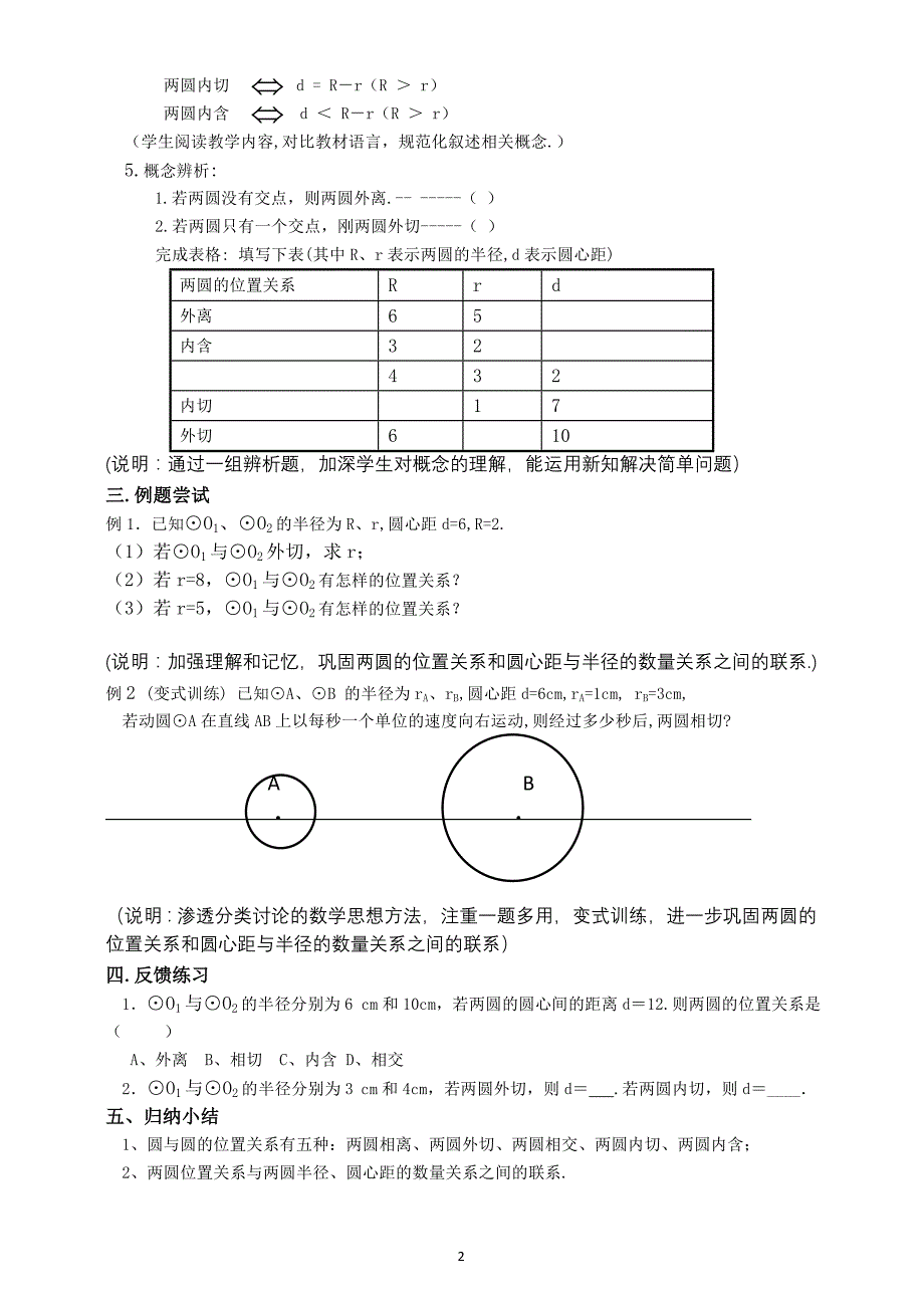 2016人教版九年级上册第24章《24.2 圆和圆的位置关系》教案及反思（）_第2页